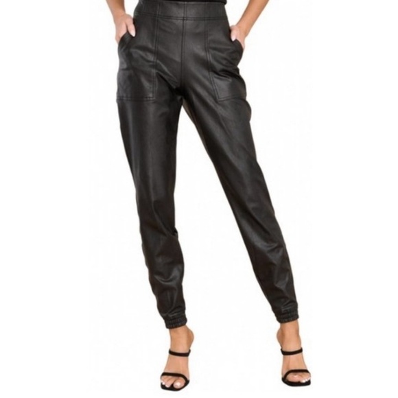 Spanx Faux Leather Joggers Black Medium Elastic Waist Pockets - Picture 2 of 16